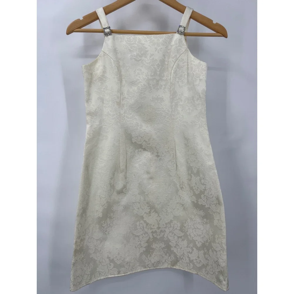 Jessica McClintock Girls 12 Vintage Cream‎ Brocade Formal Dress Rhinestone Party